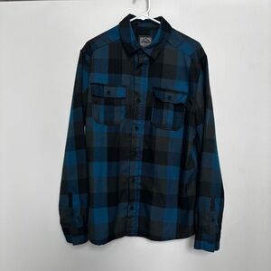 Men's Blue and Black Plaid Button-Down Shirt - Size Large